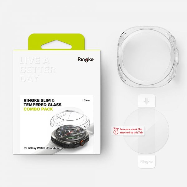 Ringke Samsung Galaxy Watch Ultra 47mm kuori ja näytönsuoja Slim & Glass Transparent