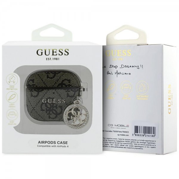 Guess AirPods 4 Classic Logo 4G Charm Ruskea kotelo