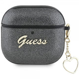Guess AirPods 4 Metallic Script Charm -suojakuori, musta