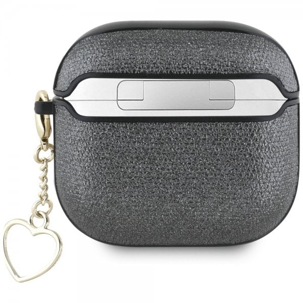 Guess AirPods 4 Metallic Script Charm -suojakuori, musta