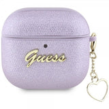 Guess AirPods 4 Kotelo Metallic Script Charm Lila