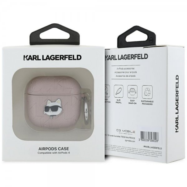 Karl Lagerfeld AirPods 4 -kuori Monogram Choupette, vaaleanpunainen