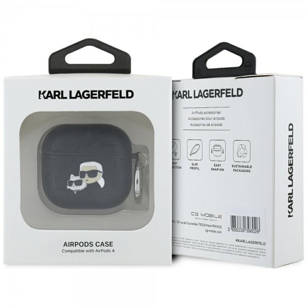 Karl Lagerfeld AirPods 4 Suojakuori Monogram Karl & Choupette Musta