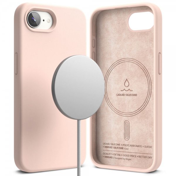 Ringke iPhone 16/iPhone 17 kuori silikoni magneetti vaaleanpunainen hiekka