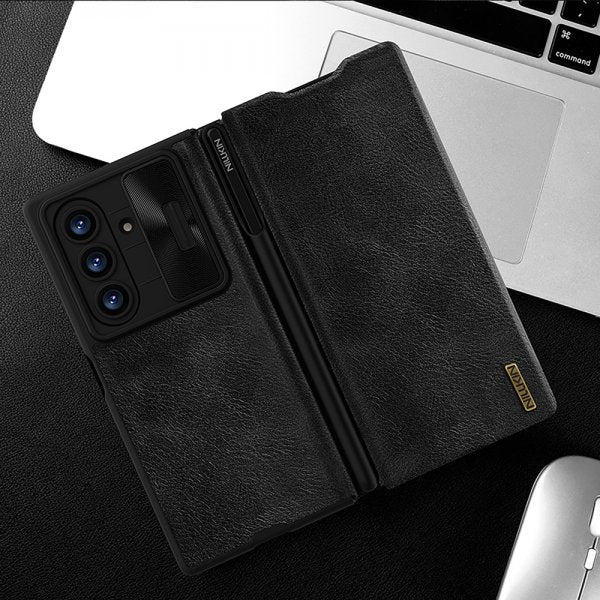 Nillkin Samsung Galaxy Z Fold 7 Kotelo Qin Pro Nahka Musta