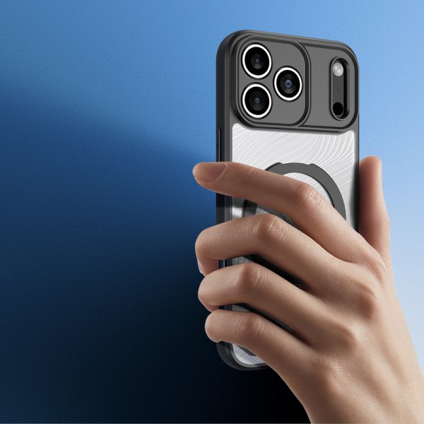 Dux Ducis iPhone 17 Pro -kuori Aimo Series MagSafe-tukijalalla, musta
