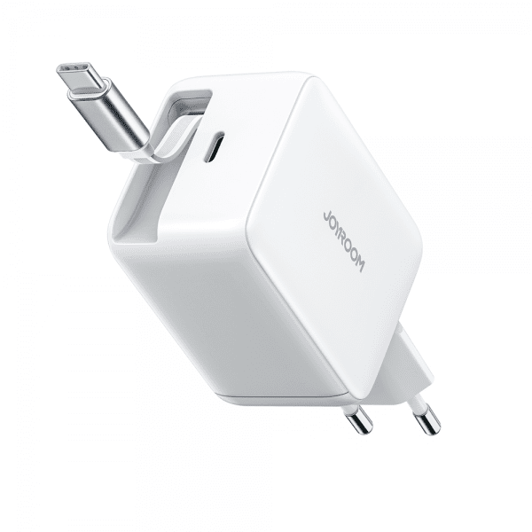 Joyroom 67W Seinälaturi sisäänrakennetulla USB-C-kaapelilla ja USB-C-liitännällä, valkoinen