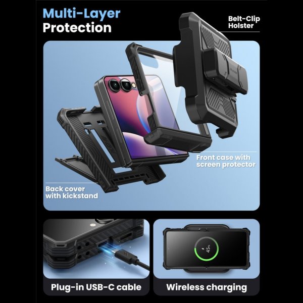 Supcase Samsung Galaxy Z Flip 7 Kuori ArmorBox Musta