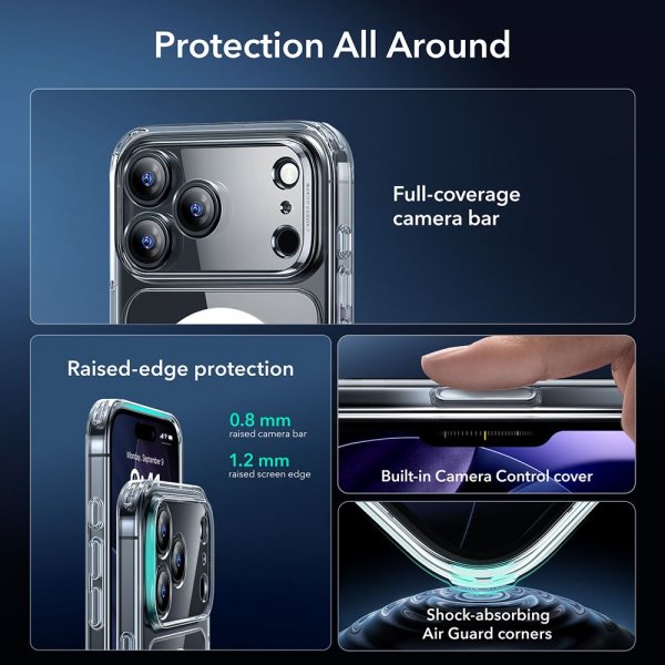 ESR iPhone 17 Pro -kuori ja näytönsuoja Classic Hybrid MagSafe Set läpinäkyvä