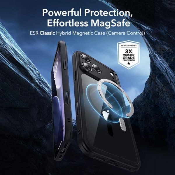 ESR iPhone 17 Pro Classic Hybrid MagSafe -kuori ja näytönsuoja -setti musta läpinäkyvä