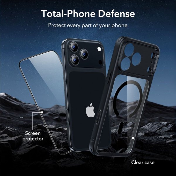 ESR iPhone 17 Pro Max -kuori ja näytönsuoja Classic Hybrid MagSafe Set Musta Läpinäkyvä
