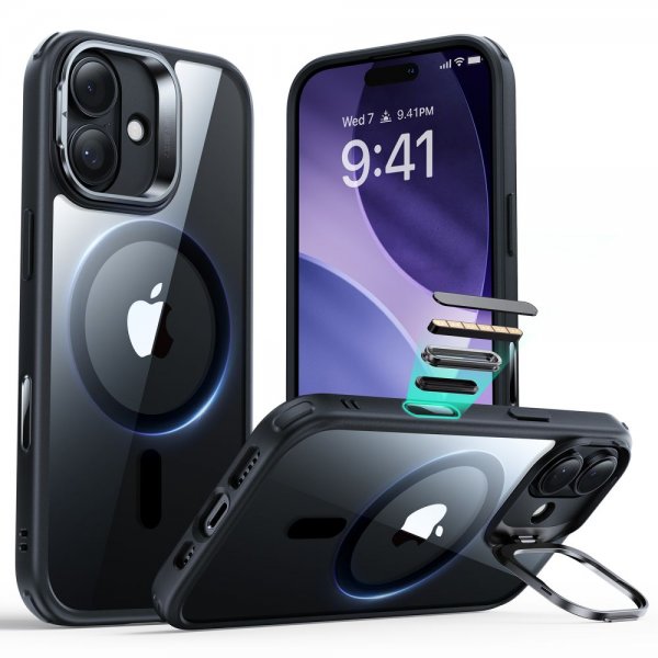 ESR iPhone 17 -suojakuori Classic Hybrid Kickstand MagSafe musta läpinäkyvä