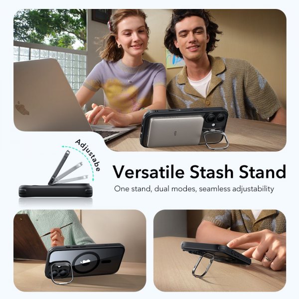 ESR iPhone 17 -suojakuori Classic Hybrid Kickstand MagSafe musta läpinäkyvä