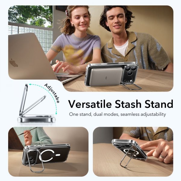 ESR iPhone 17 Pro Max Classic Hybrid Kickstand MagSafe -läpinäkyvä kuori