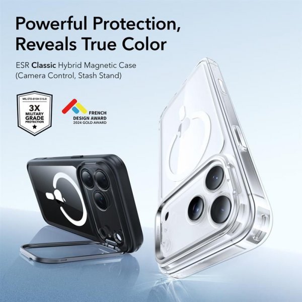ESR iPhone 17 Pro Max kuori Classic Hybrid Kickstand MagSafe musta läpinäkyvä