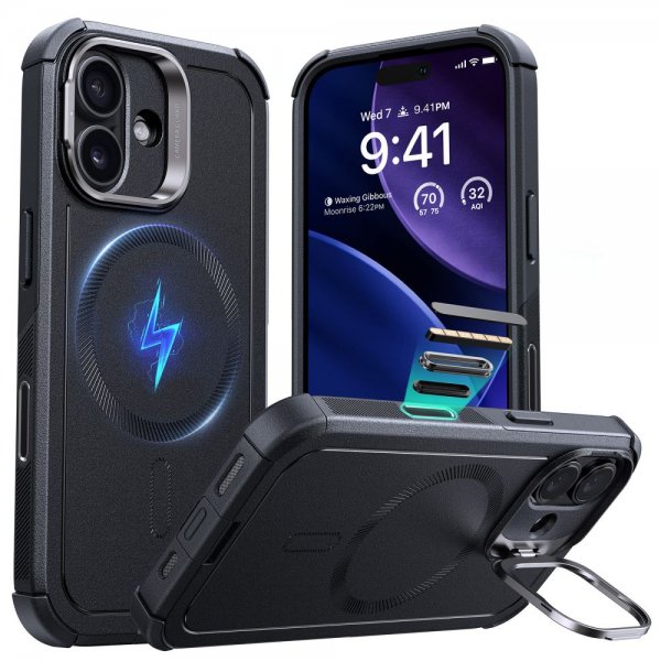 ESR iPhone 17 -kuori Cyber Tough Kickstand MagSafe, musta