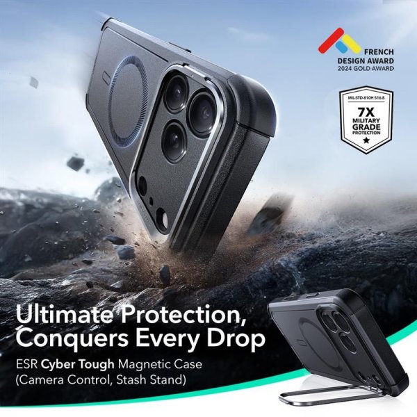 ESR iPhone 17 Pro Max Kuori Cyber Tough Kickstand MagSafe Musta
