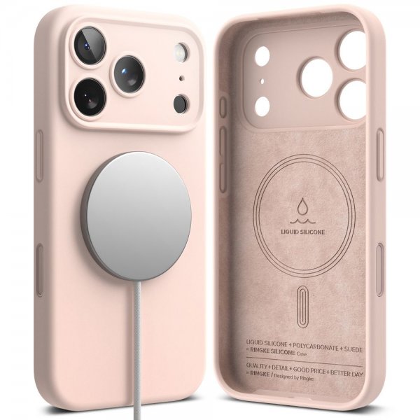 Ringke iPhone 17 Pro Silikonikuori Magneettinen Hiekanroosa