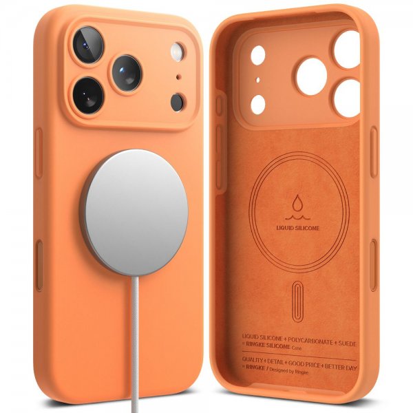 Ringke iPhone 17 Pro Silikonikuori Magneettinen Tangerine