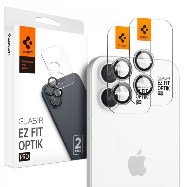 Spigen iPhone 16/16 Plus/17 Kameran suoja GLAS.tR EZ Fit Optik Pro 2-pakkaus Crystal Clear