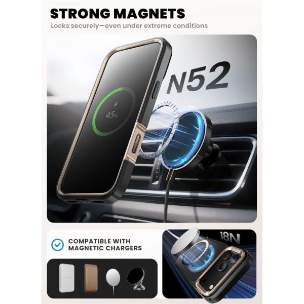 Supcase iPhone 17 Pro -suojakuori Ares Flip MagSafe, kulta