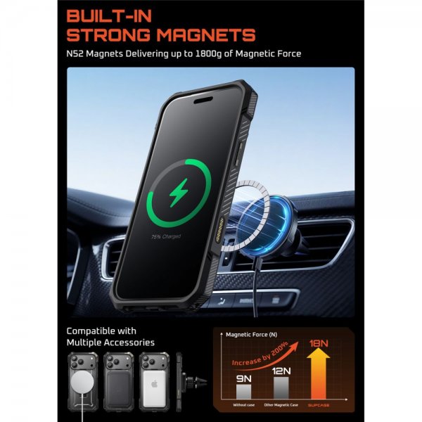 Supcase iPhone 17 Pro kuori UB Grip MagSafe Musta