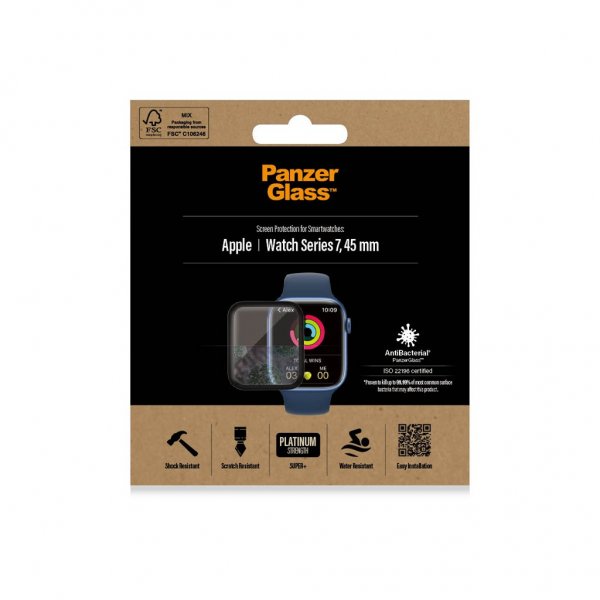 PanzerGlass Apple Watch 45mm Näytönsuoja Antibakteerinen Musta