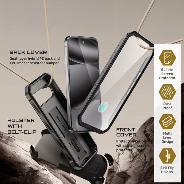 Supcase Google Pixel 10/Pixel 10 Pro -suojakuori UB Pro, musta
