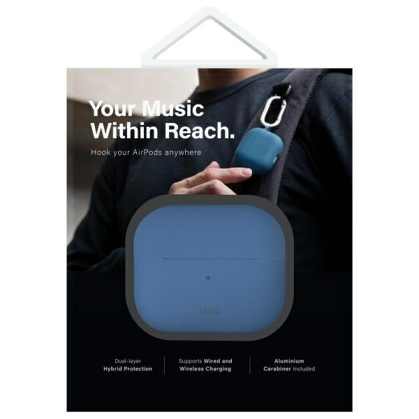 UNIQ AirPods 4 -kuori korvakiinnikkeillä Nexo Blue