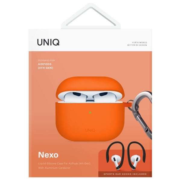 UNIQ AirPods 4 -kuoret ja korvakiinnikkeet Nexo Orange