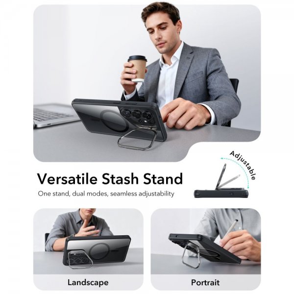 ESR Samsung Galaxy S26 Ultra -suojakuori Classic Hybrid Kickstand MagSafe, musta/läpinäkyvä