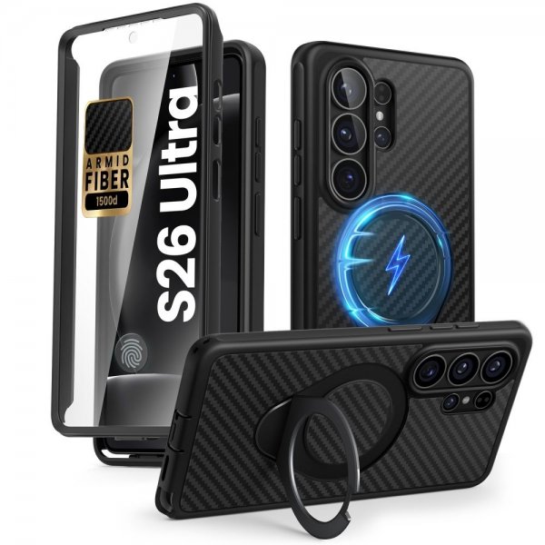 Supcase Samsung Galaxy S26 Ultra Kuori Cosmo MagSafe Kevlar Musta