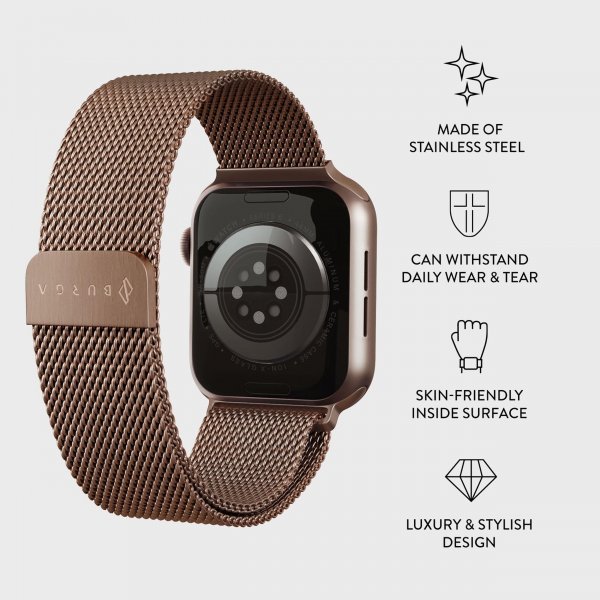 Burga Apple Watch 44/45/46mm/Ultra 49mm ranneke Metal Mesh ruusukulta