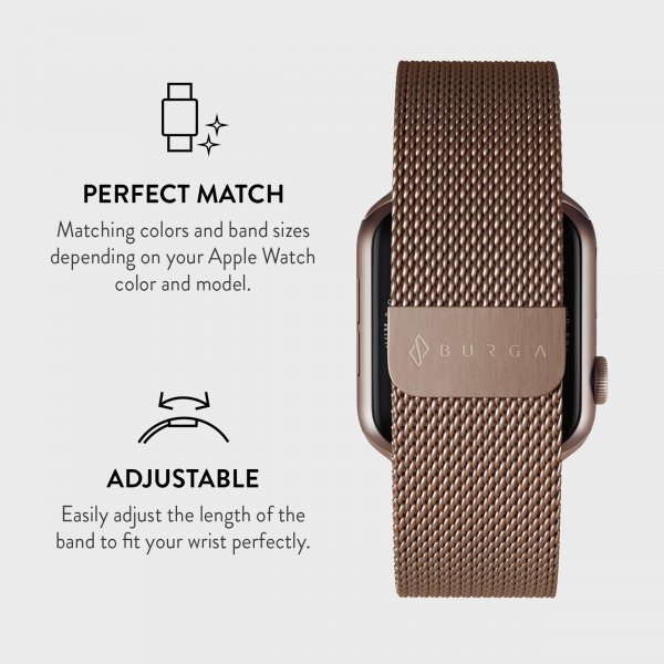 Burga Apple Watch 38/40/41/42mm ranneke, metalliverkko, ruusukulta