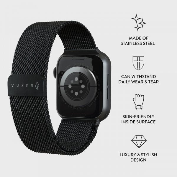 Burga Apple Watch 38/40/41/42mm Metalliverkkoranneke Musta