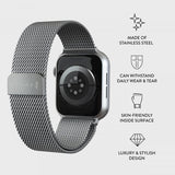 Burga Apple Watch 44/45/46mm/Ultra 49mm ranneke, metalliverkko, hopea