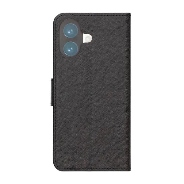 iPhone 17 suojakotelo, jossa korttipaikat ja jalustatoiminto, musta