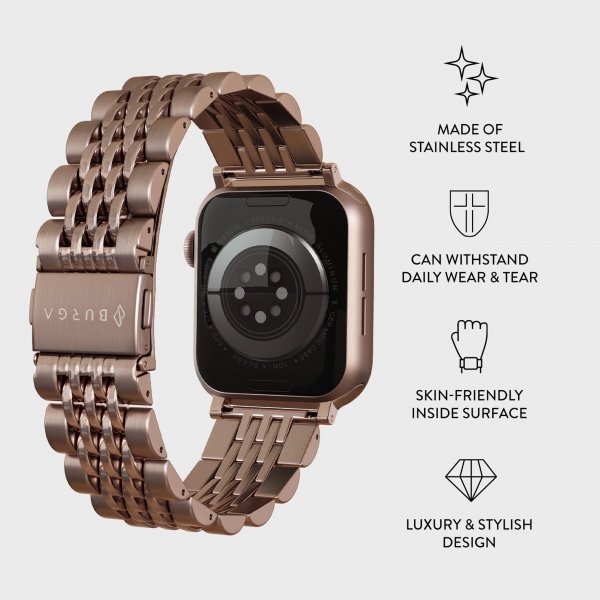Burga Apple Watch 44/45/46mm/Ultra 49mm ranneke, metalli, ruusukulta