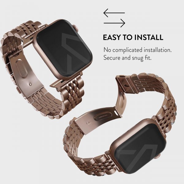 Burga Apple Watch 44/45/46mm/Ultra 49mm ranneke, metalli, ruusukulta