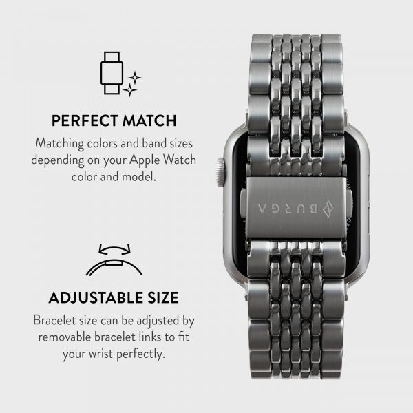 Burga Apple Watch 44/45/46mm/Ultra 49mm ranneke, metalli, hopea