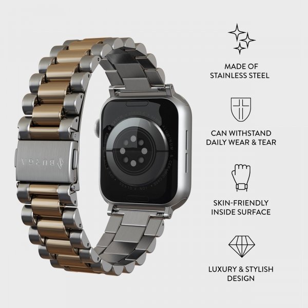 Burga Apple Watch 38/40/41/42mm ranneke, metallia, hopea/kulta