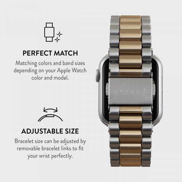 Burga Apple Watch 44/45/46mm/Ultra 49mm ranneke, metalli, hopea, kulta