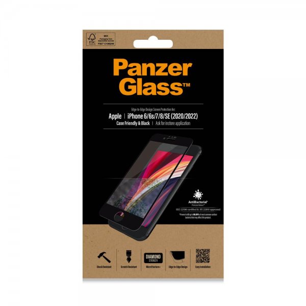 PanzerGlass iPhone 6/6S/7/8/SE Näytönsuoja Case Friendly Musta