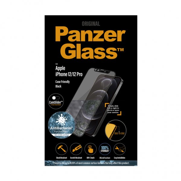 PanzerGlass iPhone 12/iPhone 12 Pro -näytönsuoja reunasta reunaan Camslider-suojalla