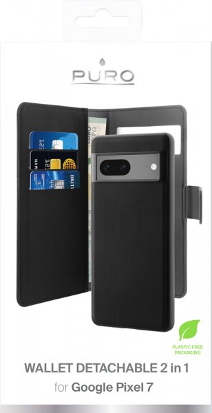 Puro Google Pixel 7 Lompakkokotelo Irrotettava 2 in 1 Musta