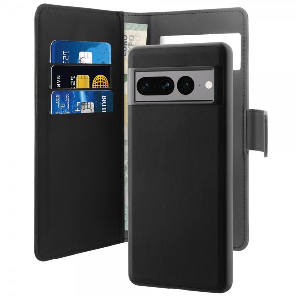 Puro Google Pixel 7 Pro Kotelo Wallet Detachable 2 in 1 Musta