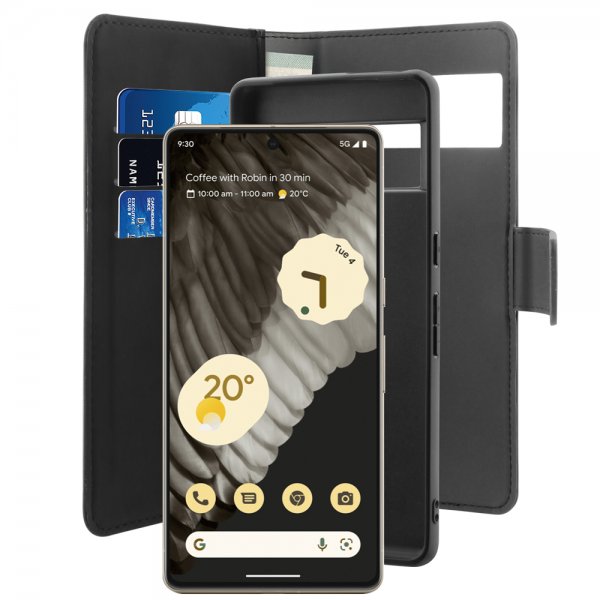 Puro Google Pixel 7 Pro Kotelo Wallet Detachable 2 in 1 Musta
