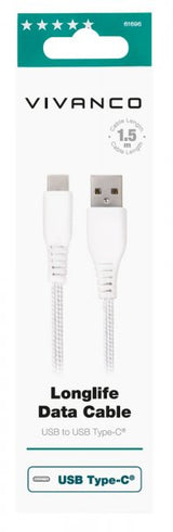 Vivanco Kabel Longlife Braided USB-A/USB-C 1.5m Valkoinen
