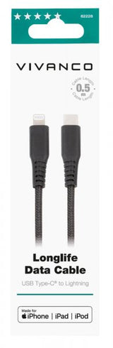 Vivanco Kaapeli Longlife Braided USB-C/Lightning 0.5m Musta
