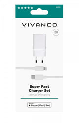 Vivanco Laturi kaapelilla Super Fast Charger Set USB-C/Lightning 20W 1.2m Valkoinen